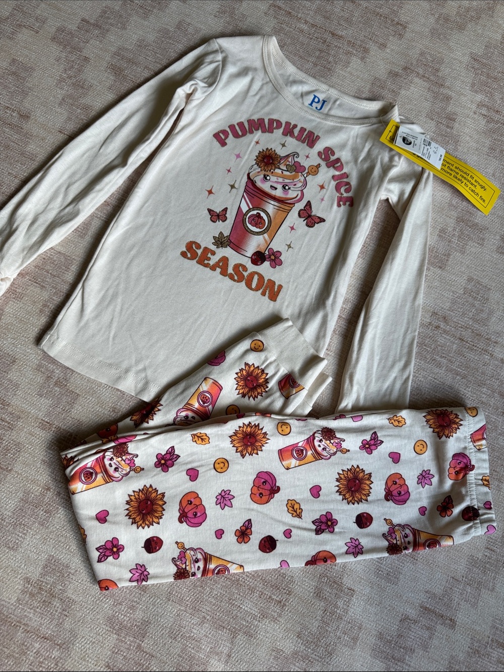 Place Pumpkin Spice Fall Halloween Kids Pajama Set Pink Orange Accents 5T NWT